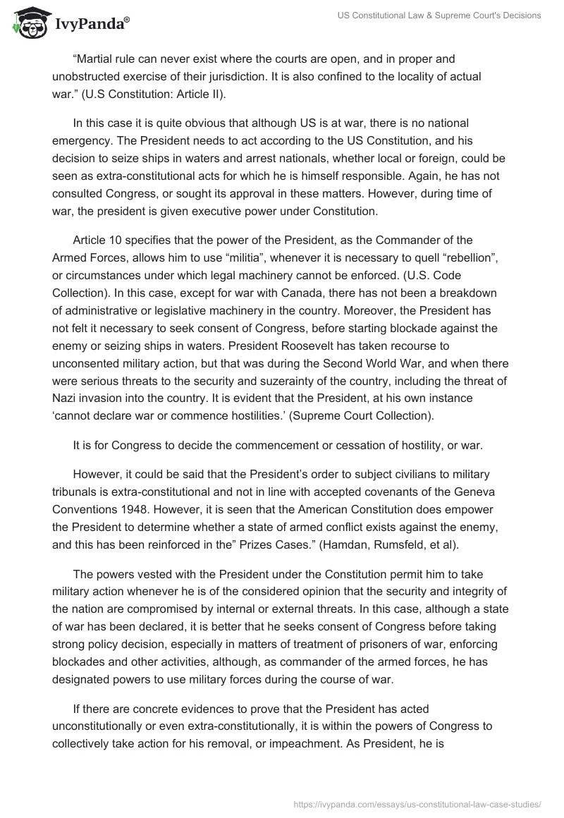 US Constitutional Law & Supreme Court's Decisions 1224 Words Case