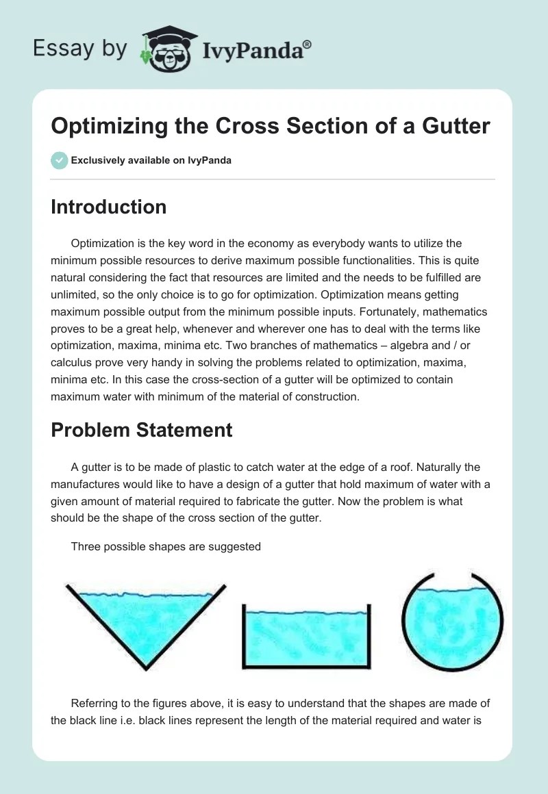 Optimizing the CrossSection of a Gutter 969 Words Assessment Example