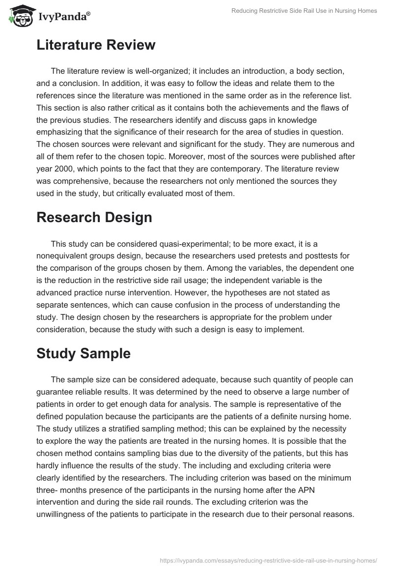 Reducing Restrictive Side Rail Use in Nursing Homes 1188 Words