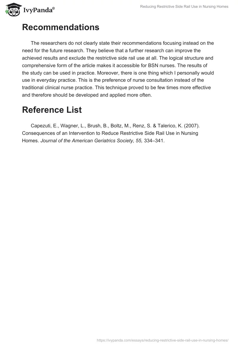 Reducing Restrictive Side Rail Use in Nursing Homes 1188 Words