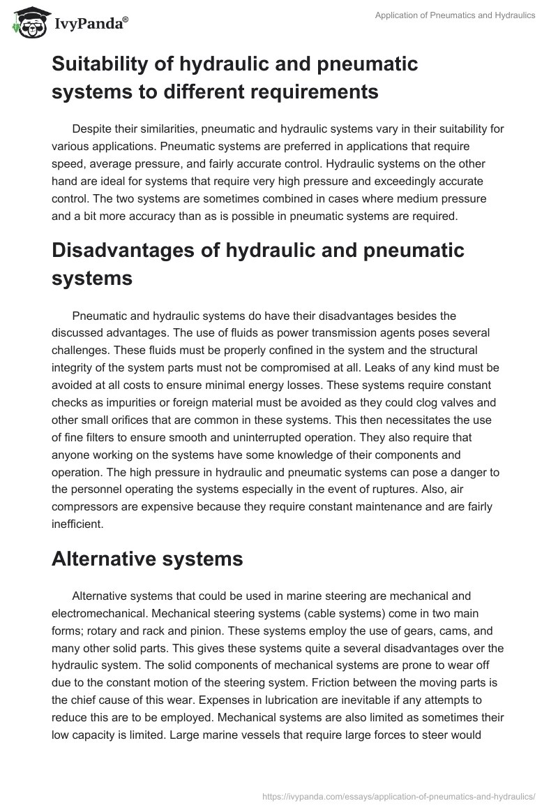 Application of Pneumatics and Hydraulics 1673 Words Assessment Example