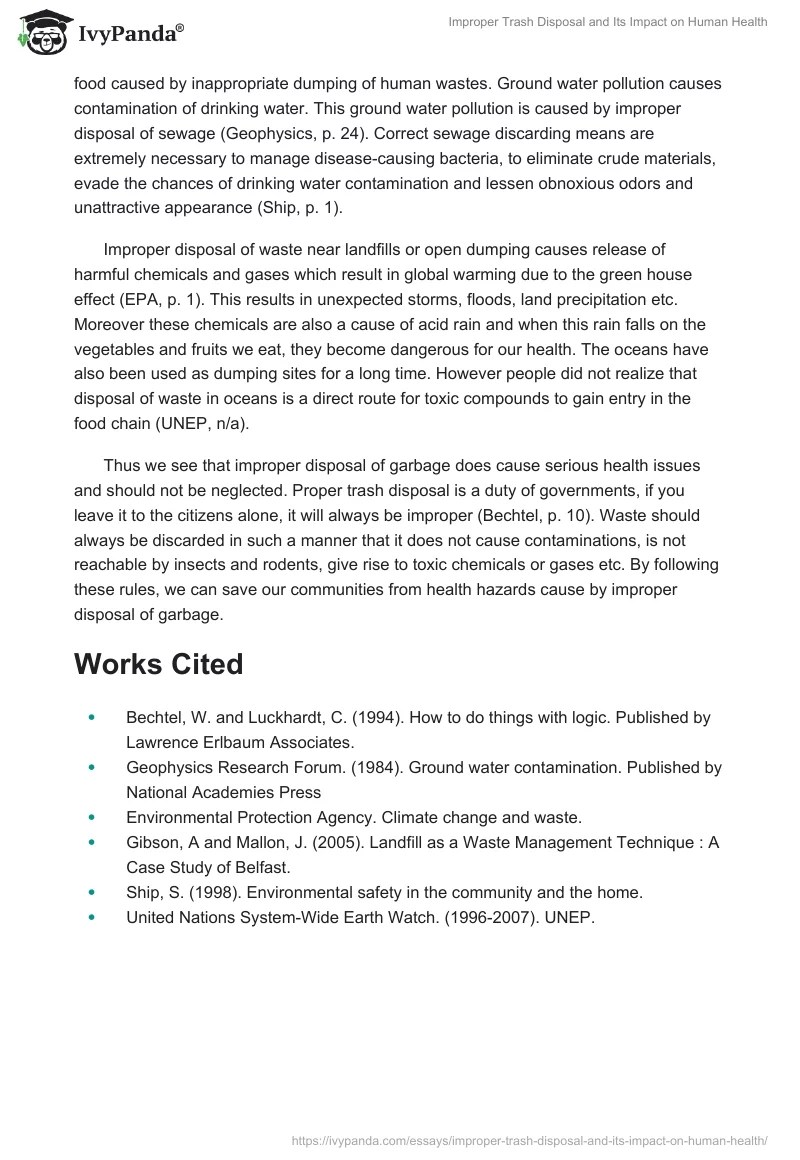 Improper Trash Disposal and Its Impact on Health 614 Words Essay