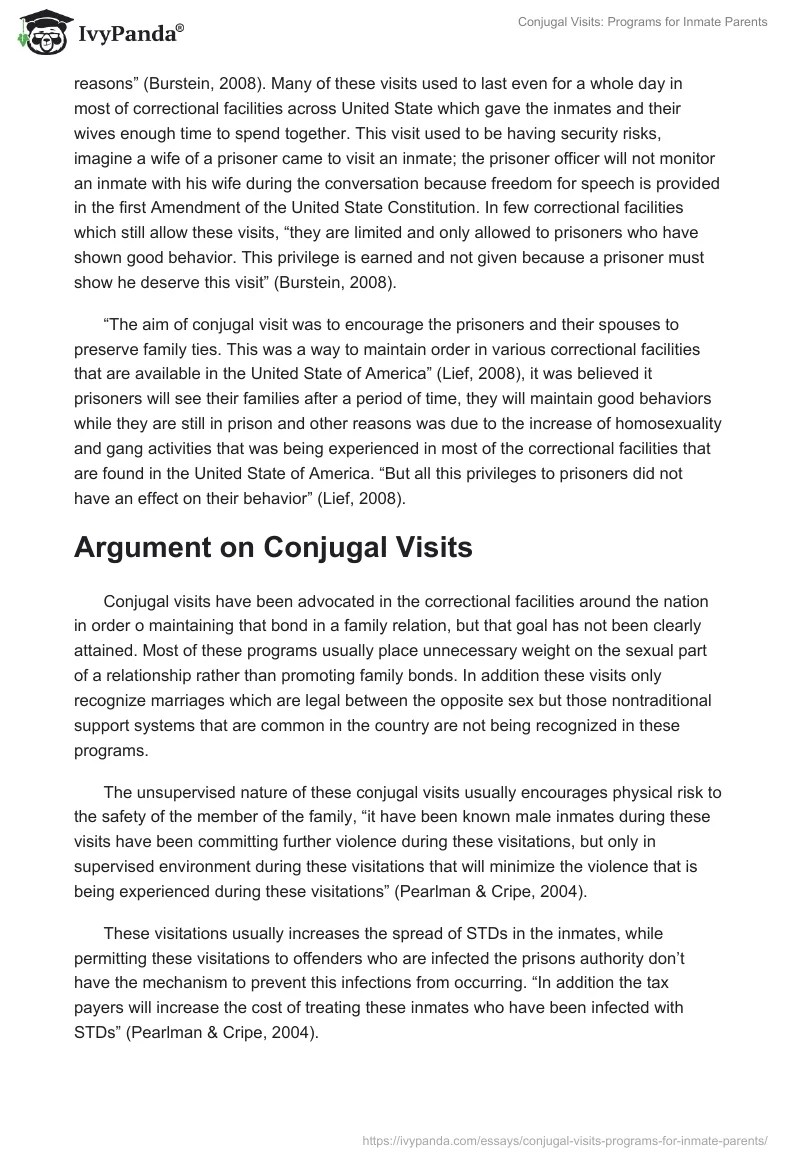 Conjugal Visits Programs for Inmate Parents 796 Words Research