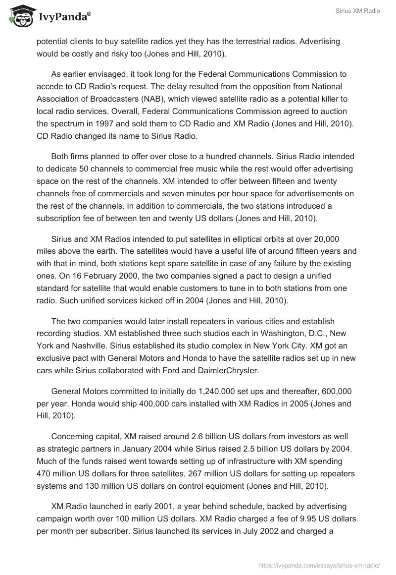 Sirius XM Radio 5535 Words Case Study Example