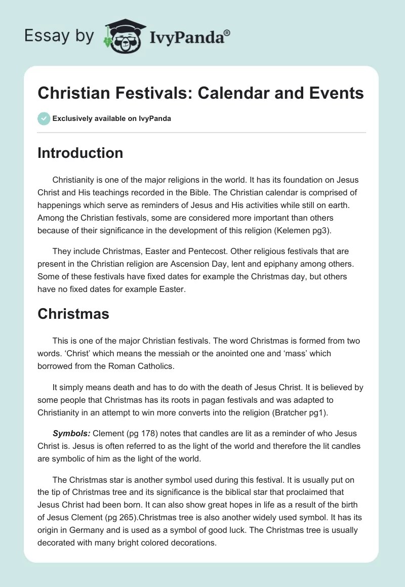 Christian Festivals 1551 Words Research Paper Example