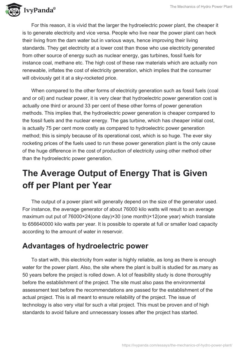 The Mechanics of Hydro Power Plant 2464 Words Research Paper Example