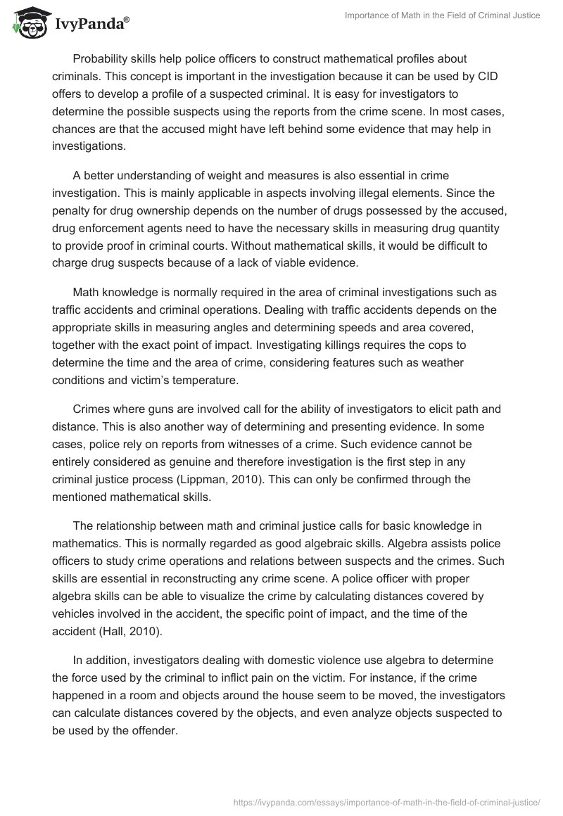 Importance of Math in the Field of Criminal Justice 1125 Words