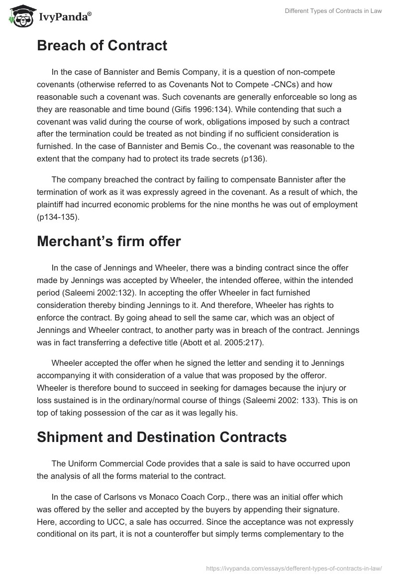 Defferent Types of Contracts in Law 1247 Words Critical Writing Example