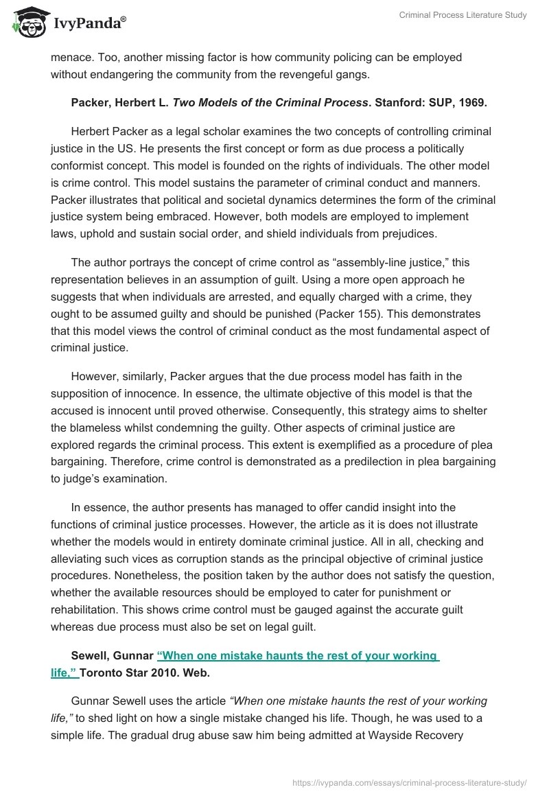 Criminal Process Literature Study 1889 Words Annotated Bibliography