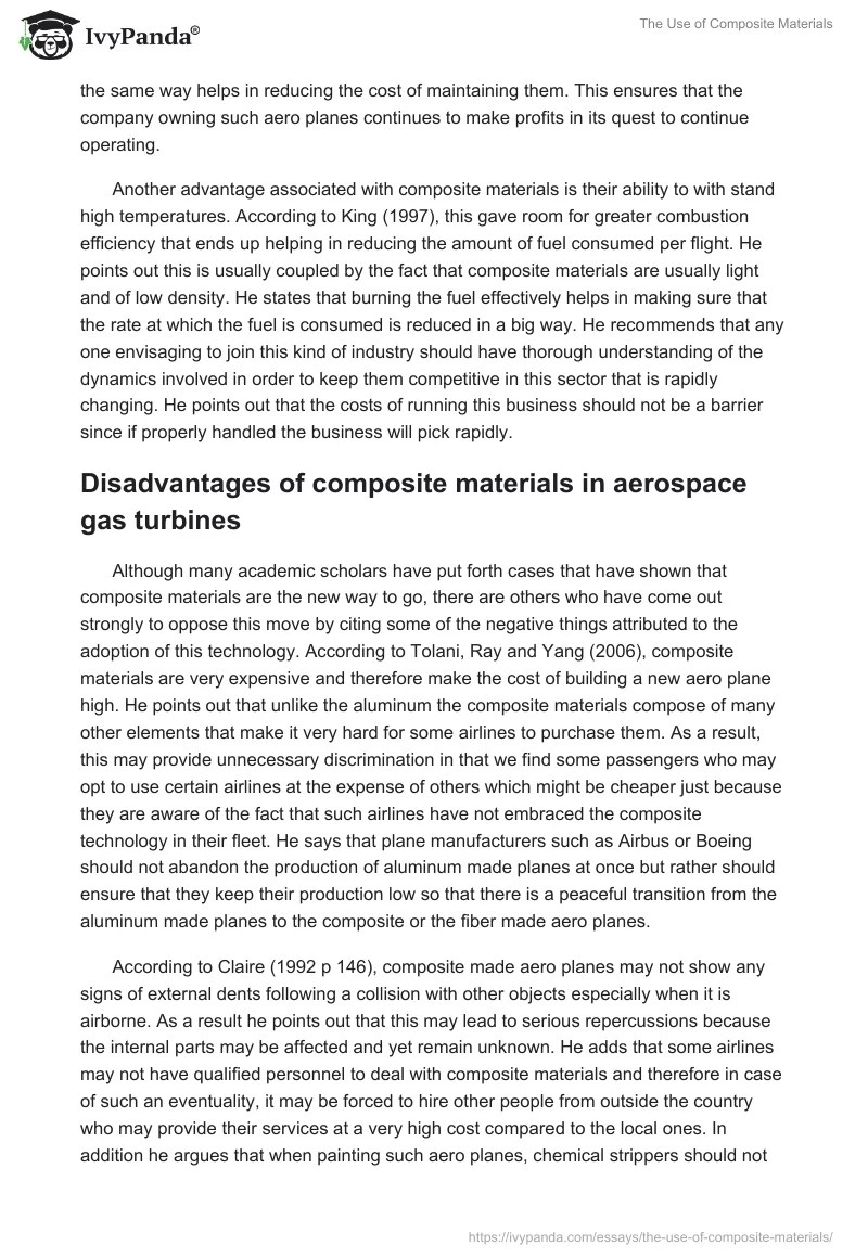 The Use of Composite Materials 2690 Words Research Paper Example