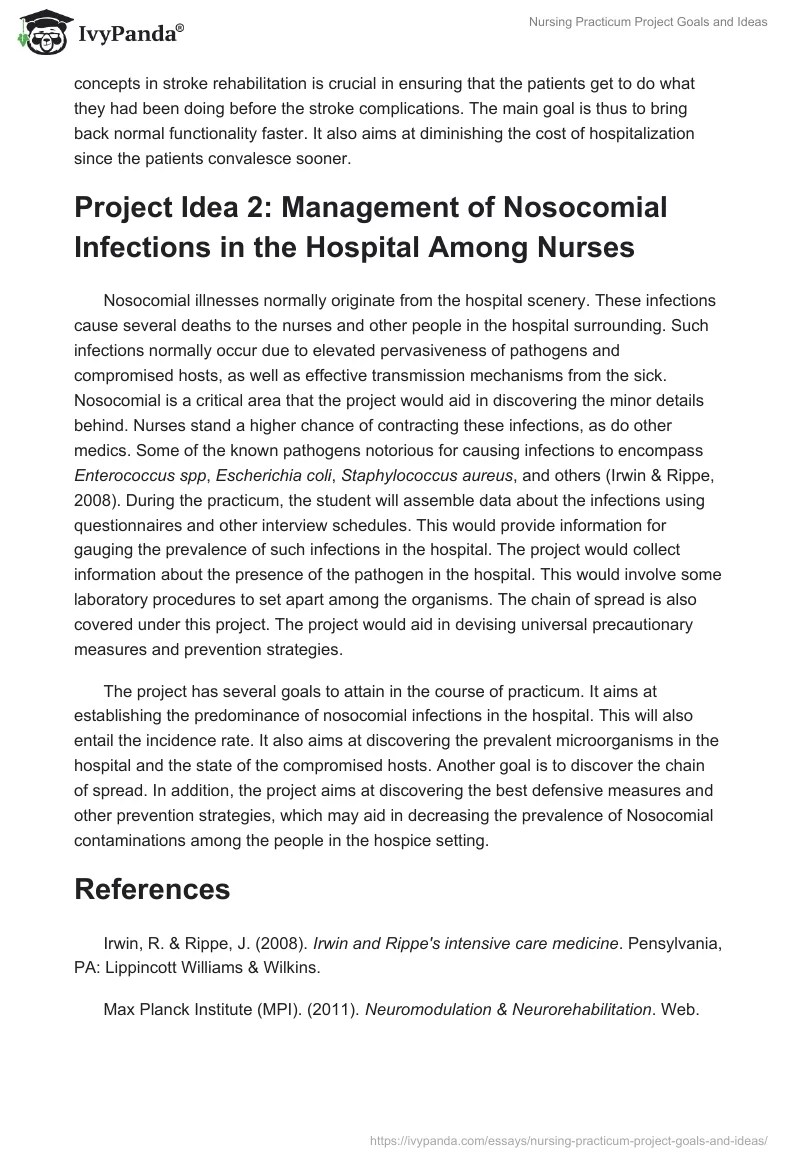 Nursing Practicum Project Goals and Ideas 591 Words Essay Example