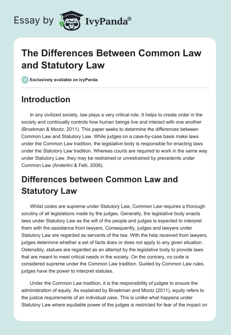 The Differences Between Common Law and Statutory Law 598 Words