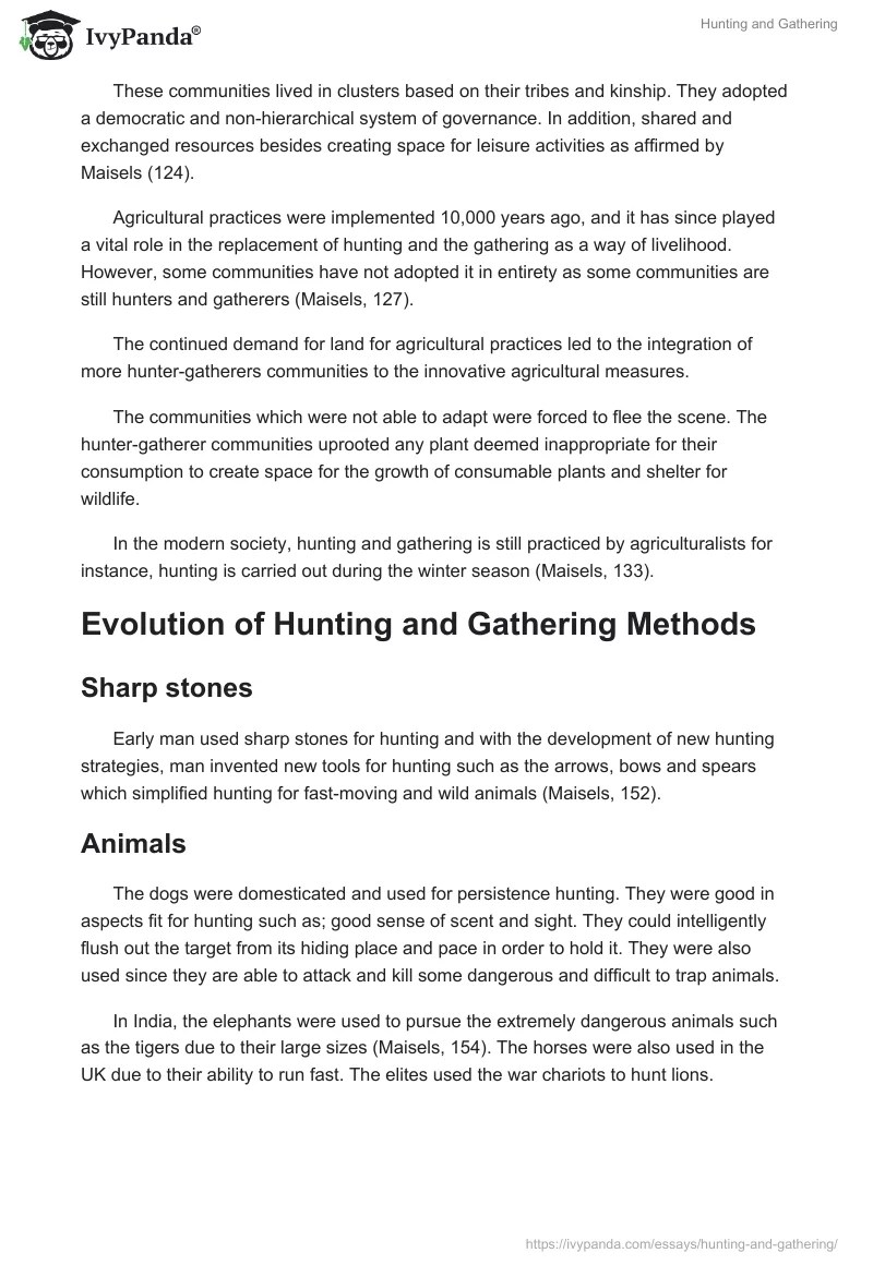 Hunting and Gathering 1005 Words Essay Example