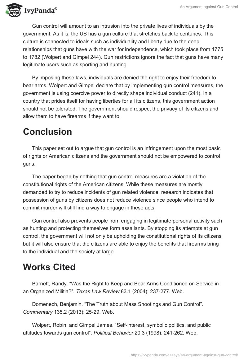 An Argument against Gun Control 1090 Words Essay Example