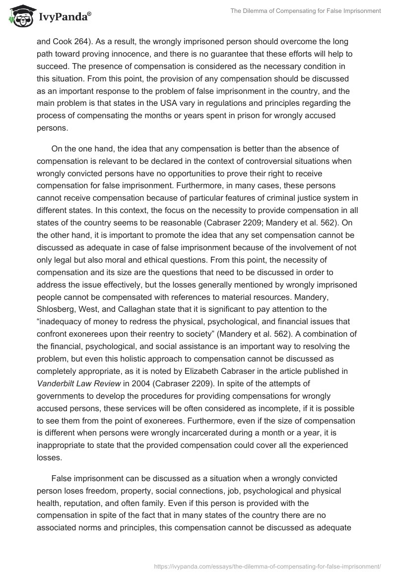 The Dilemma of Compensating for False Imprisonment 1646 Words Essay