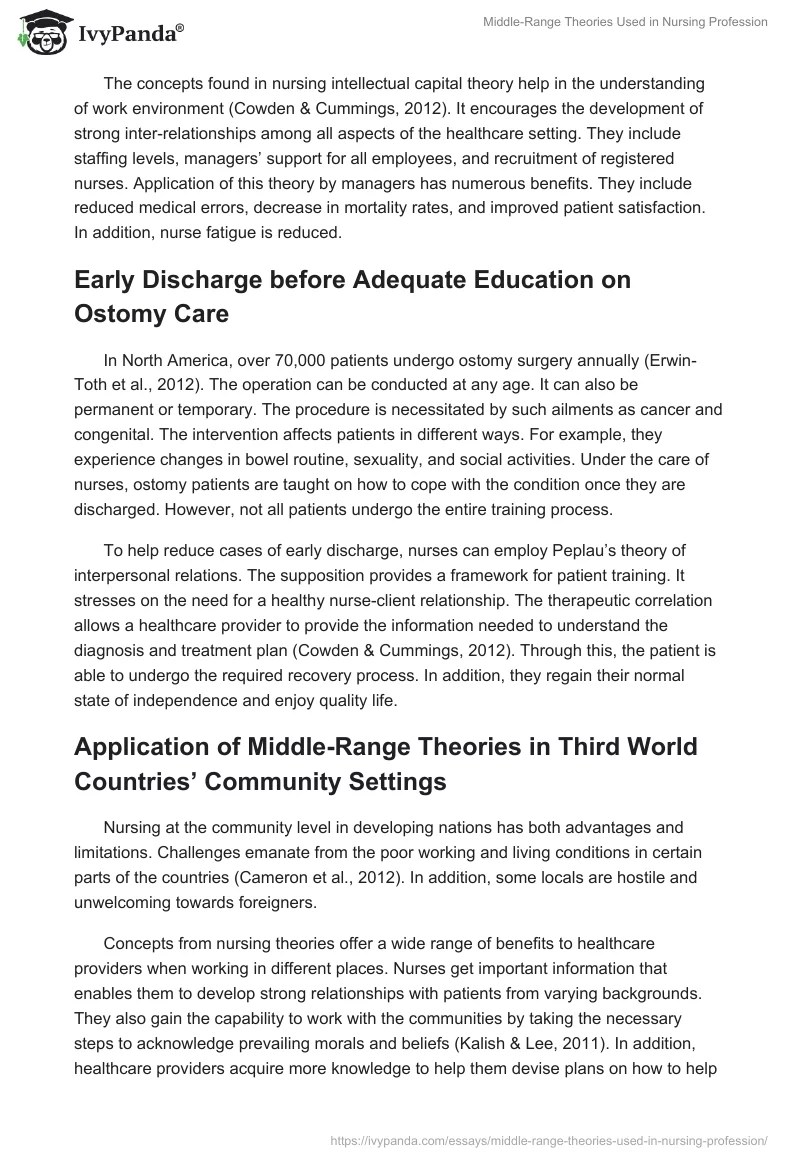 MiddleRange Theories Used in Nursing Profession 2030 Words Essay