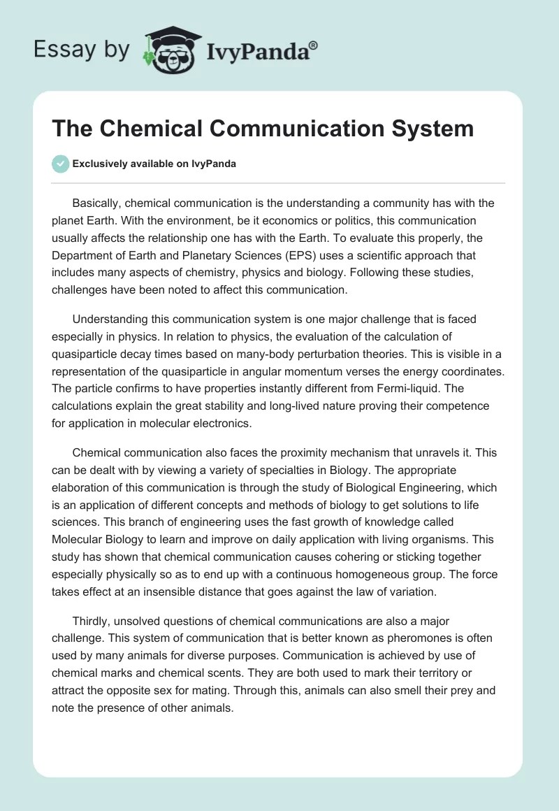 The Chemical Communication System 544 Words Critical Writing Example