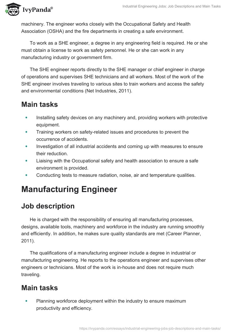 Industrial Engineering Jobs Job Descriptions 1618 Words Coursework
