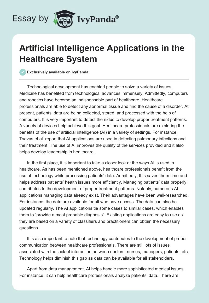 Artificial Intelligence Applications in the Healthcare System 1387