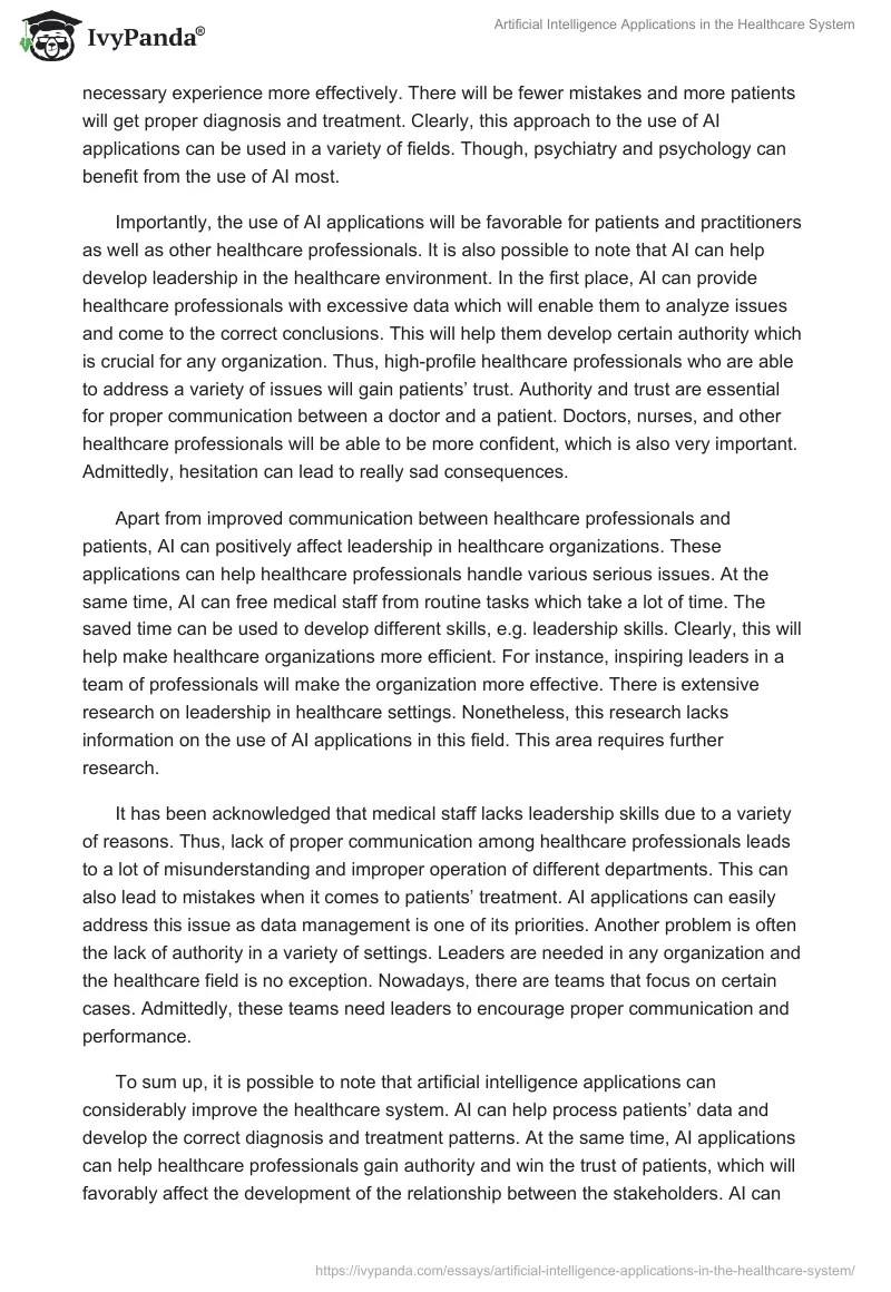 Artificial Intelligence Applications in the Healthcare System 1387