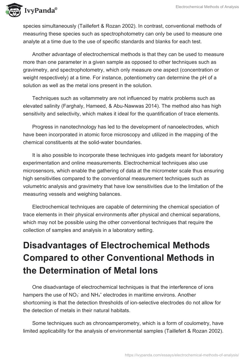 Electrochemical Methods of Analysis 632 Words Case Study Example