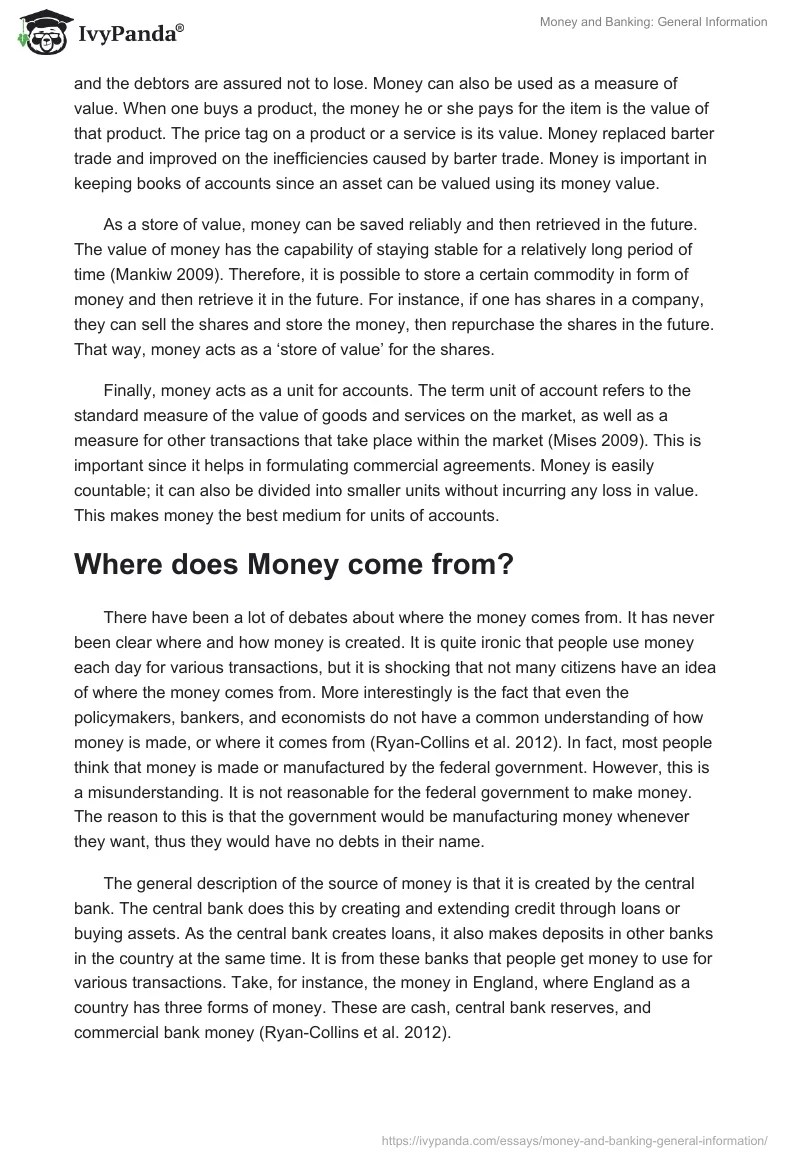 Money and Banking General Information 2108 Words Coursework Example