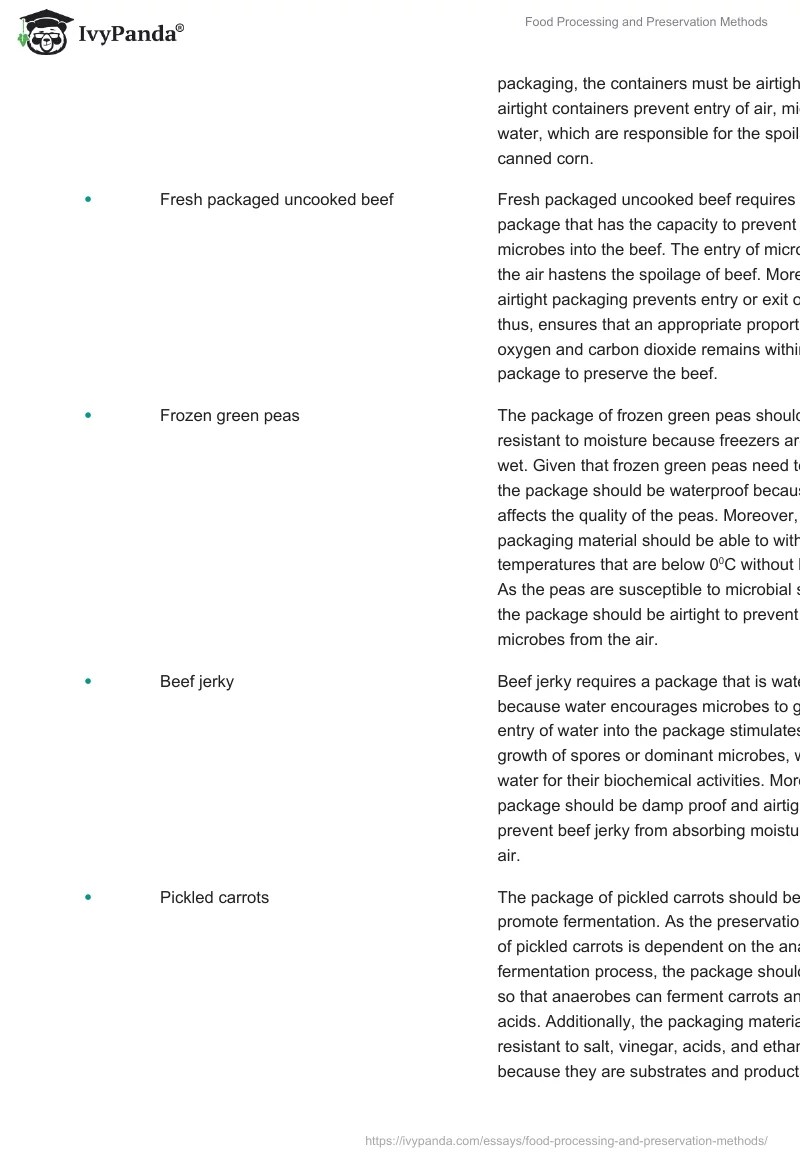 Food Processing and Preservation Methods 1440 Words Coursework Example