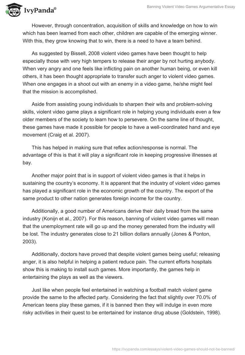 Why Violent Video Games Should Not Be Banned Essay Example