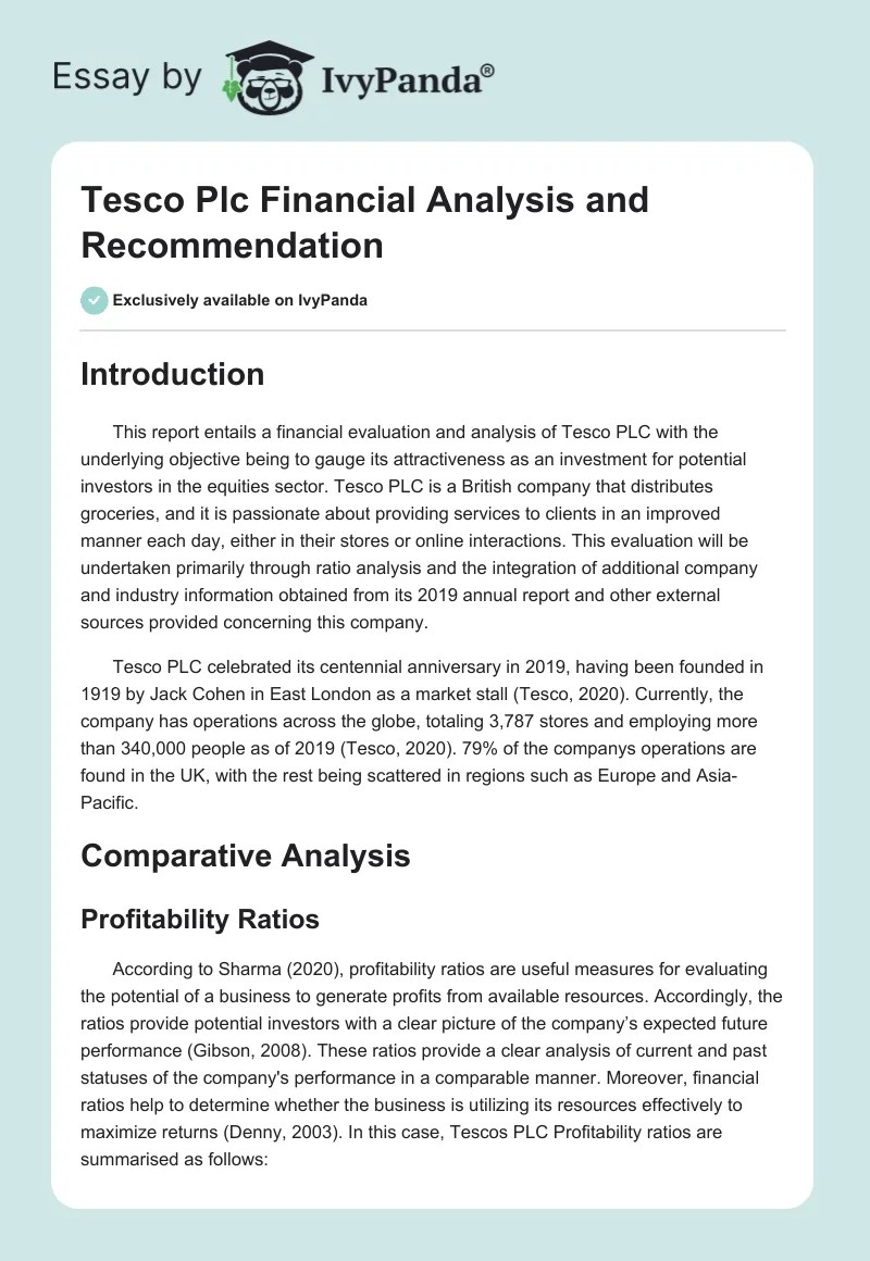 Tesco Plc Financial Analysis and 1628 Words