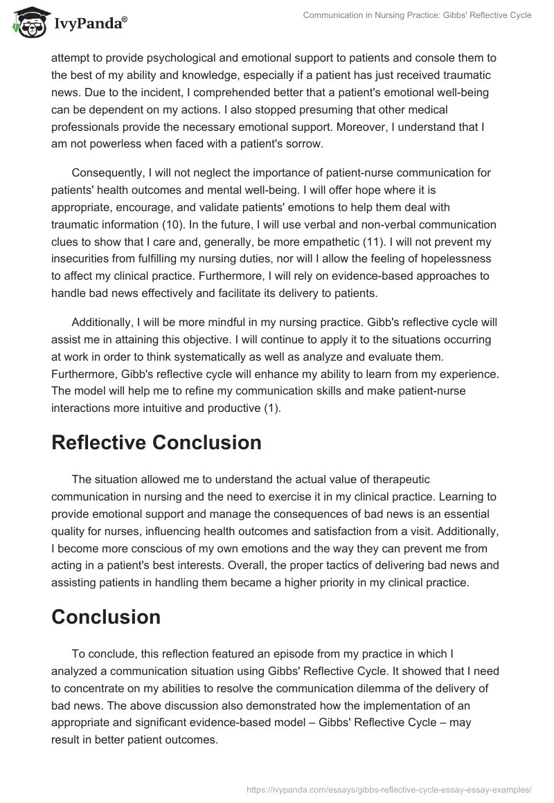 Communication in Nursing Practice Gibbs' Reflective Cycle 1480 Words