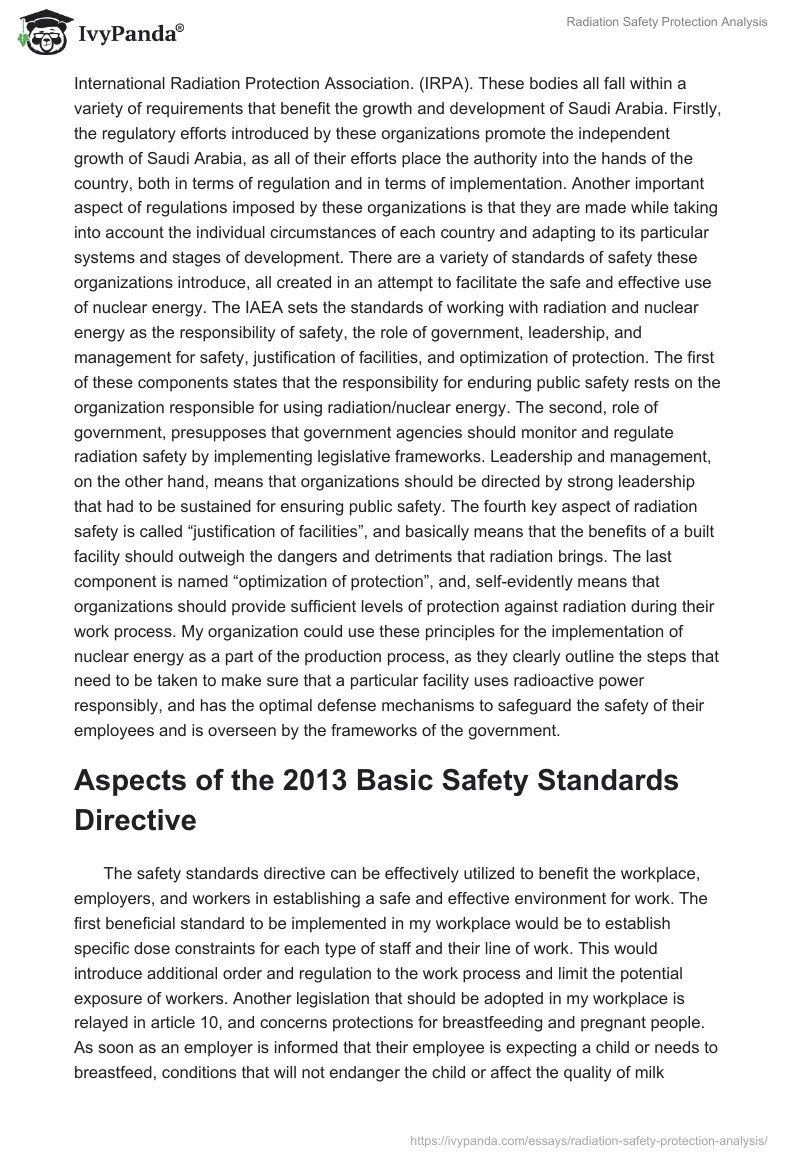 Radiation Safety Protection Analysis 1306 Words Assessment Example