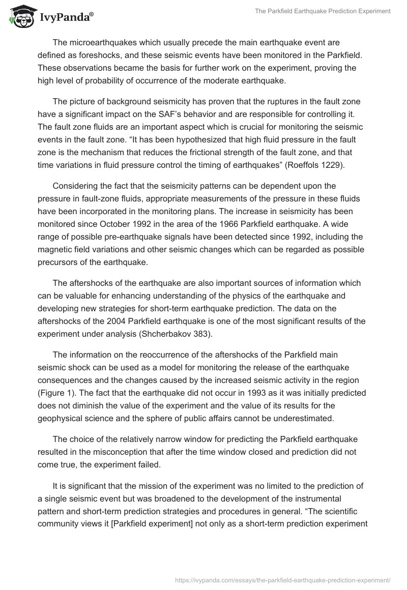 The Parkfield Earthquake Prediction Experiment 2725 Words Term