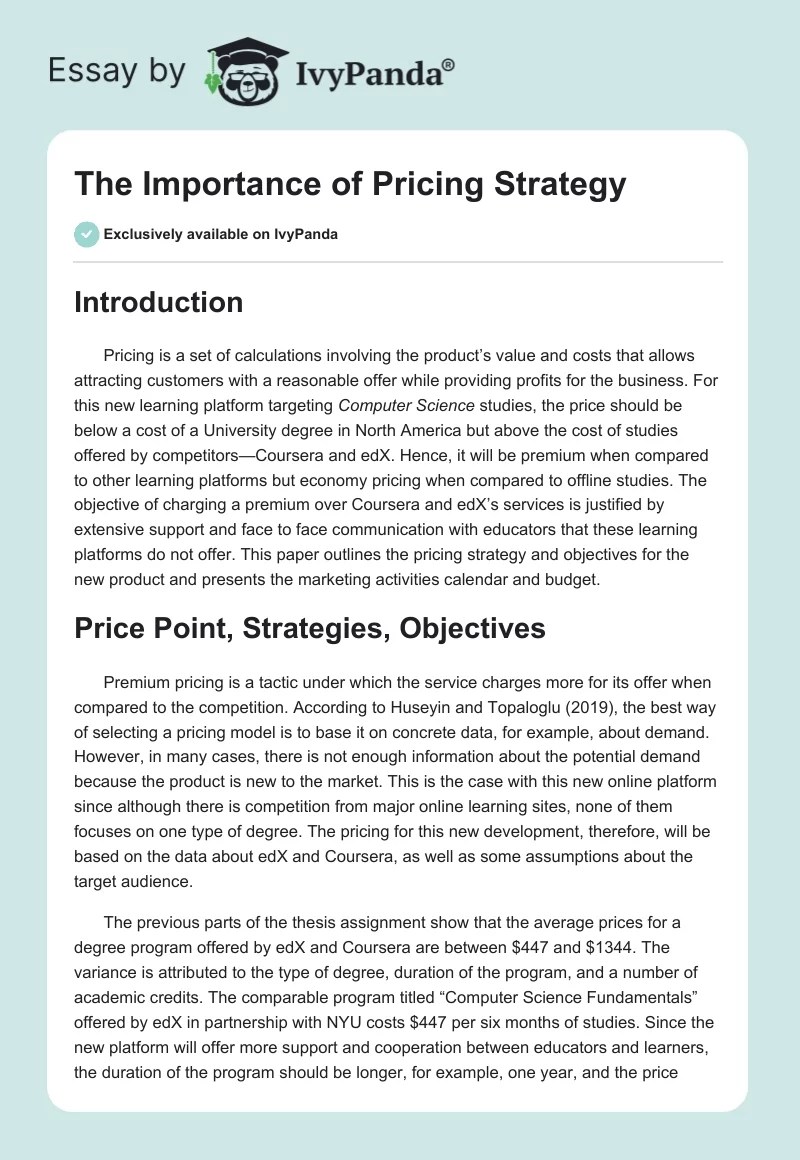 The Importance of Pricing Strategy 1653 Words Essay Example