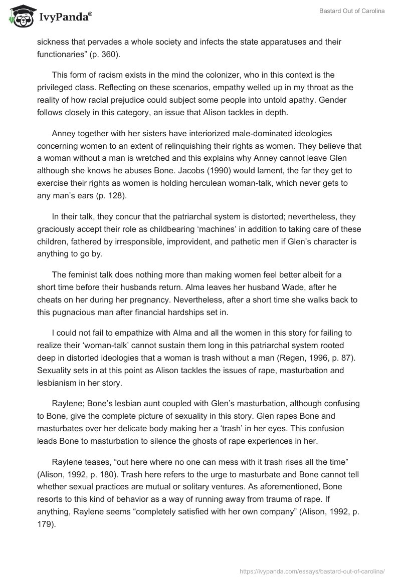 Bastard Out of Carolina 1459 Words Essay Example