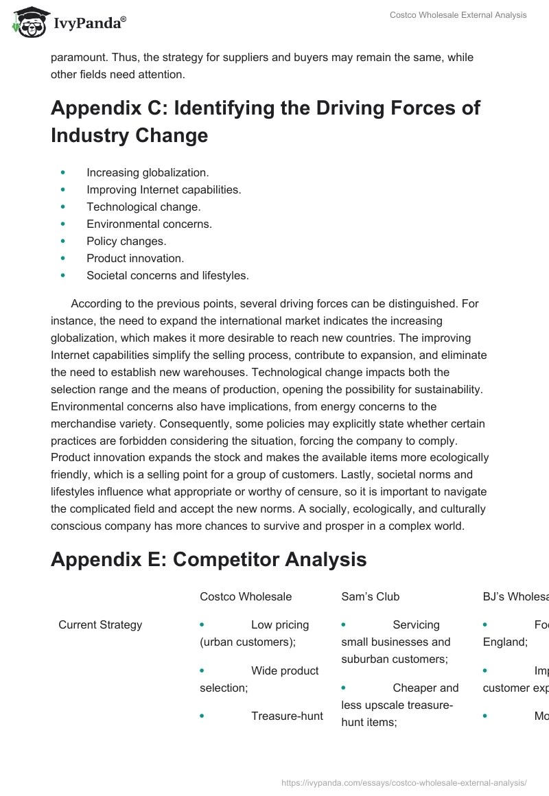 Costco Wholesale External Analysis 1151 Words Case Study Example
