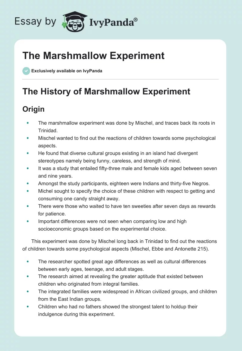 The Marshmallow Experiment 1652 Words Presentation Example