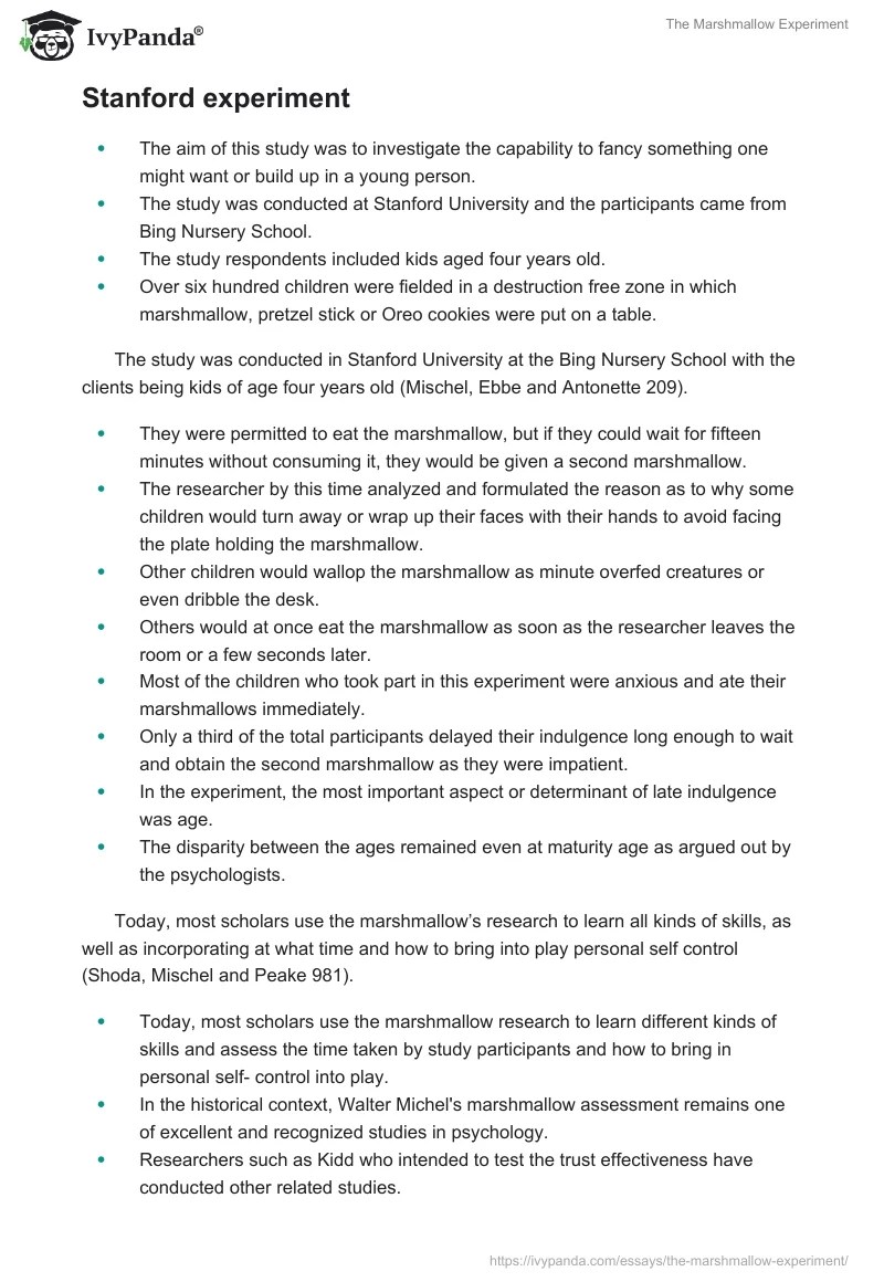 The Marshmallow Experiment 1652 Words Presentation Example