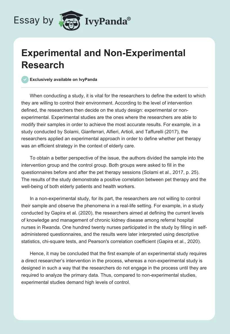 Experimental and NonExperimental Research 315 Words Essay Example