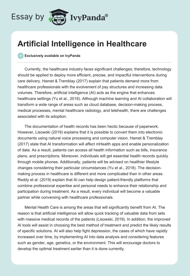 Artificial Intelligence in Healthcare 558 Words Essay Example