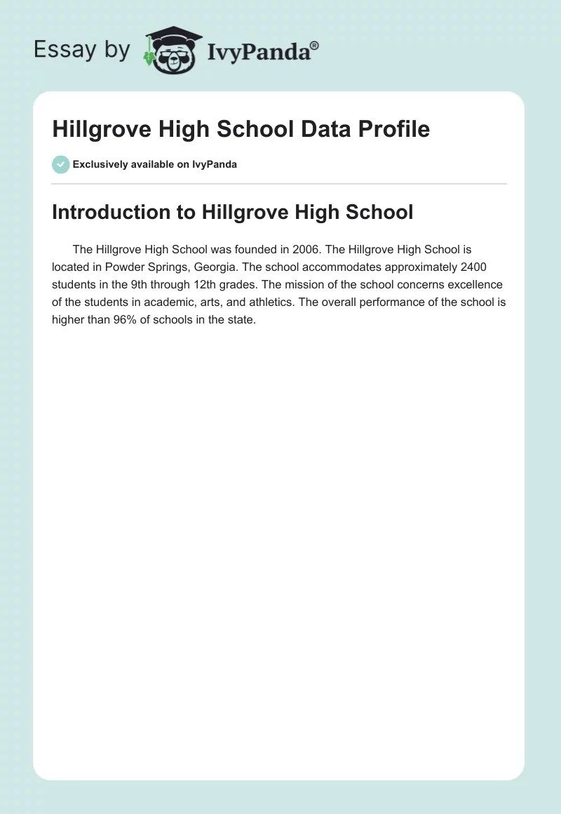 Hillgrove High School Data Profile 393 Words Coursework Example