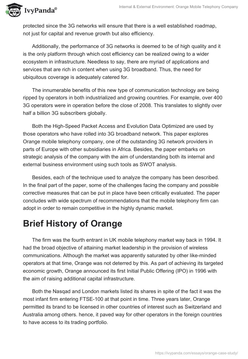 Internal & External Environment Orange Mobile Telephony Company 4866
