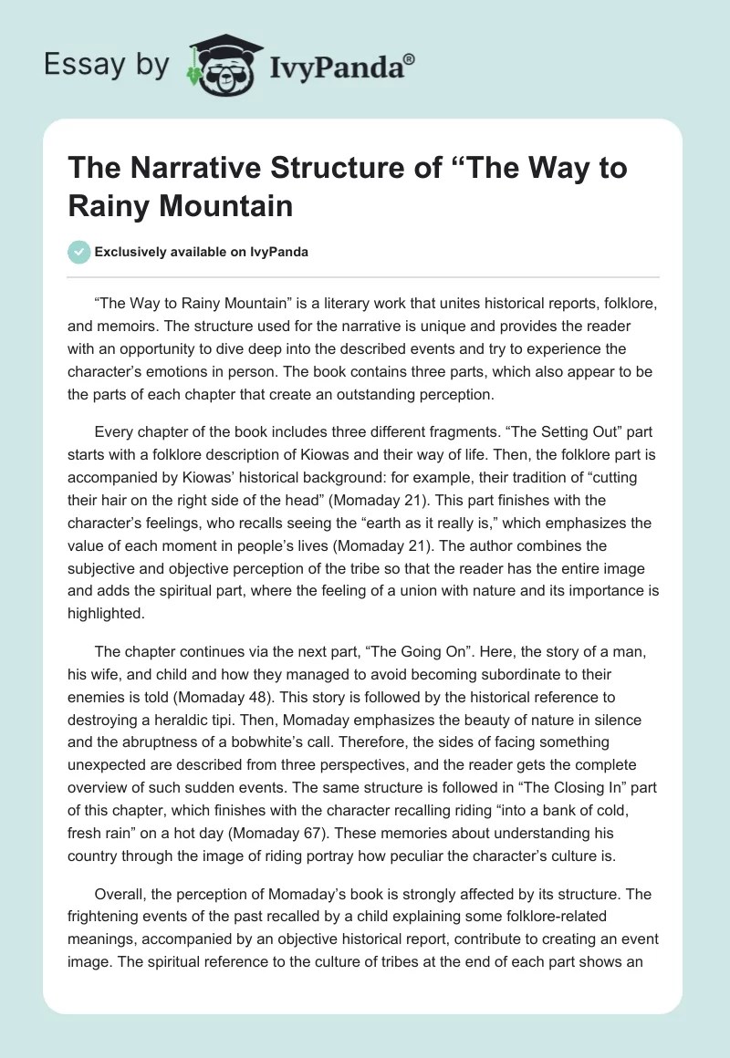 The Narrative Structure of "The Way to Rainy Mountain" 390 Words