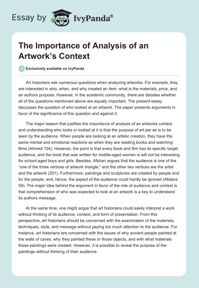 The Importance of Analysis of an Artwork's Context 557 Words Essay