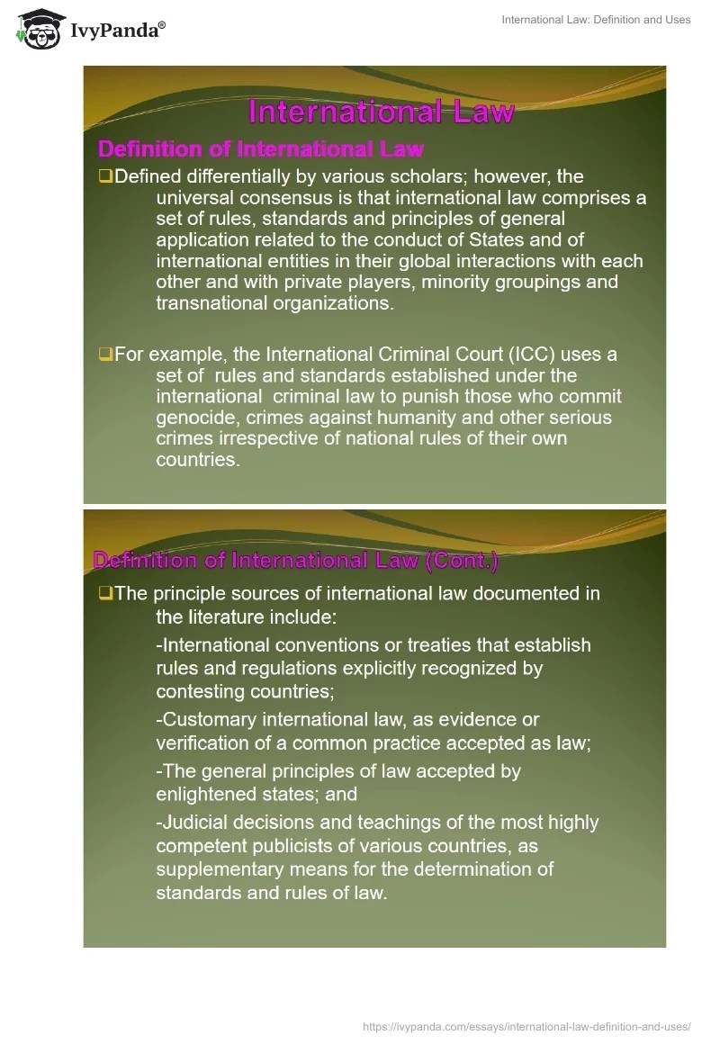 International Law Definition and Uses 1058 Words Presentation Example