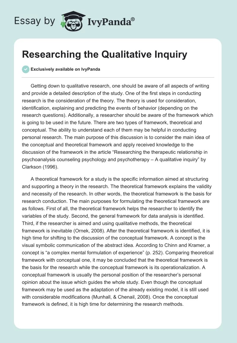 Researching the Qualitative Inquiry 563 Words Research Paper Example