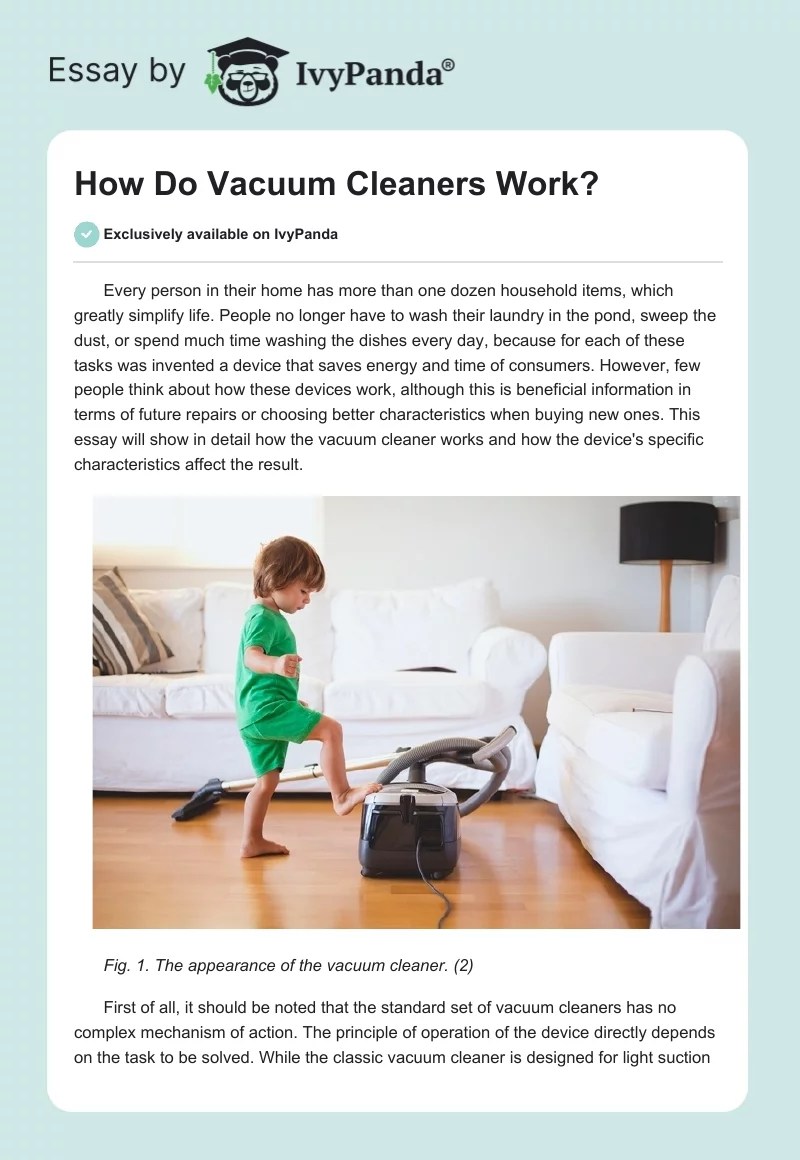 How Do Vacuum Cleaners Work? 654 Words Coursework Example
