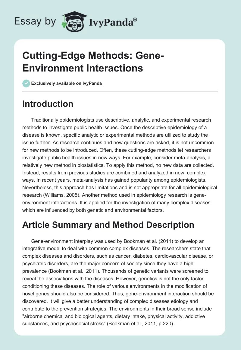 CuttingEdge Methods GeneEnvironment Interactions 673 Words