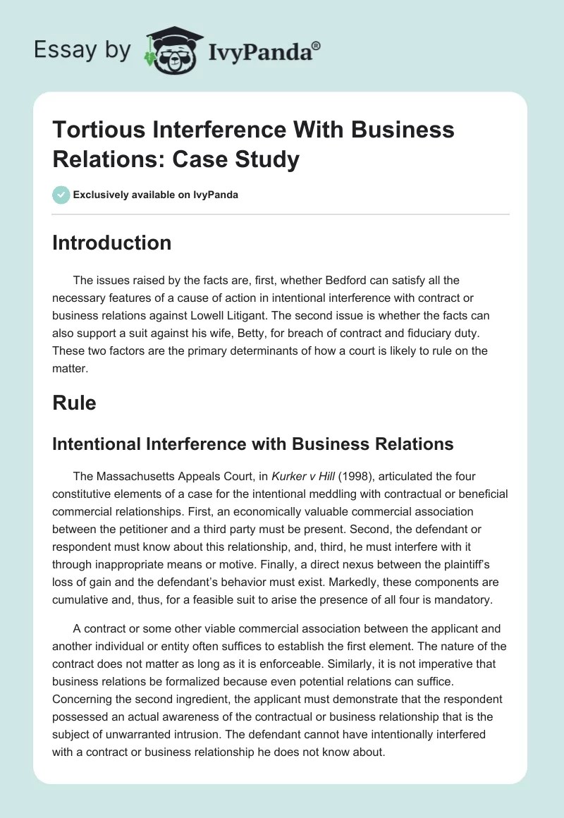Tortious Interference With Business Relations Case Study 1049 Words