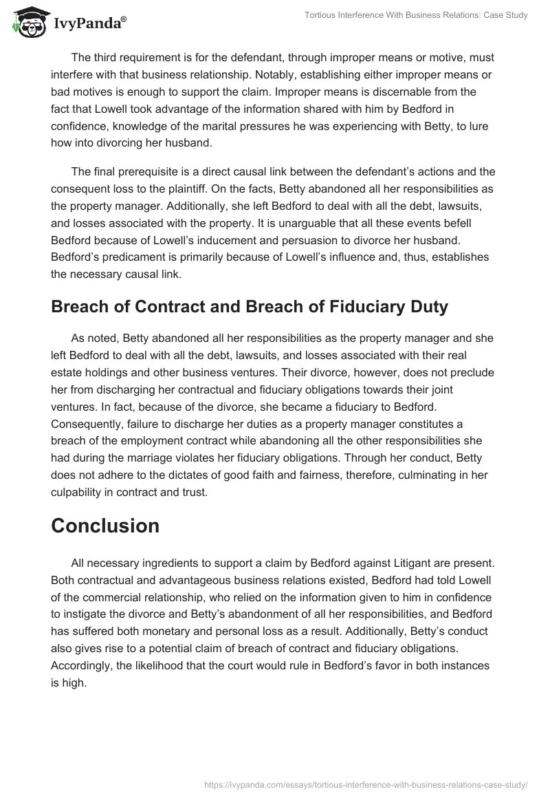 Tortious Interference With Business Relations Case Study 1049 Words