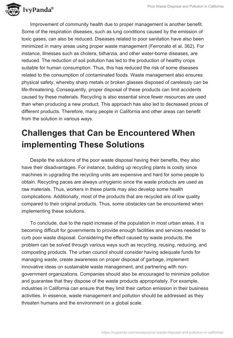 Poor Waste Disposal and Pollution in California 1563 Words Essay